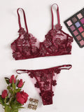 Mesh Embroidery Flower Decal Lingerie - runwayfashionista.com