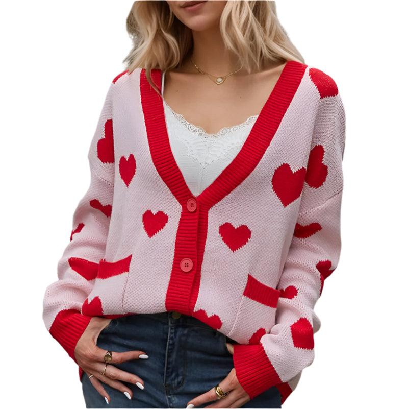Heart button up long sleeve cardigan - runwayfashionista.com