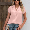 Button Up Collared Neck Short Sleeve Shirt -  runwayfashionista.com