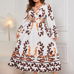 Plus Size Printed Surplice Flounce Sleeve Dress - runwayfashionista.com