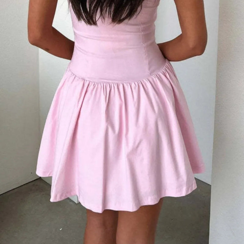 Decorative Button Square Neck Cami Dress - runwayfashionista.com