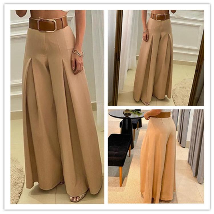 Vintage High Waist Folded Wide Leg Pants - runwayfashionista.com