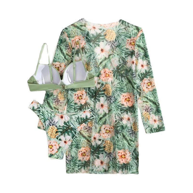 Three-Piece Kimono Split Print Bikini - runwayfashionista.com