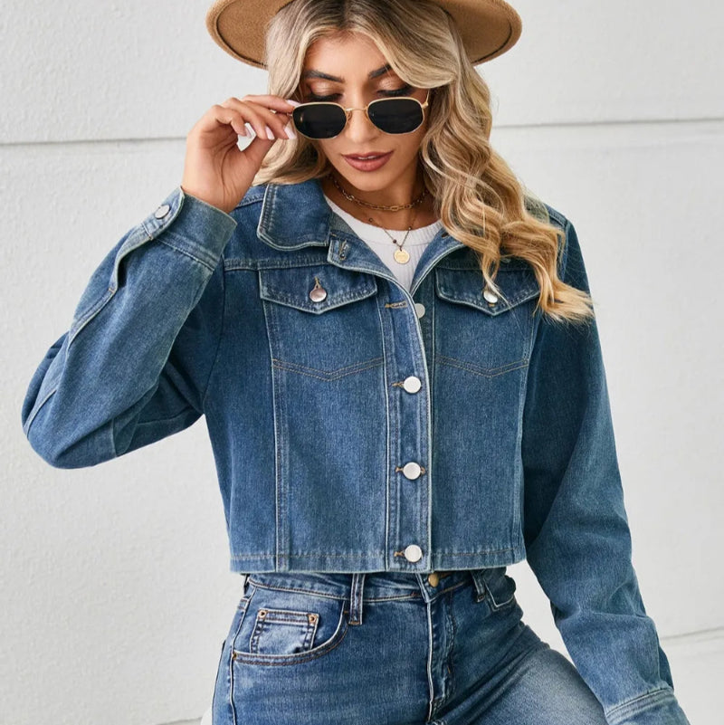 Button Up Long Sleeve Denim Jacket - runwayfashionista.com