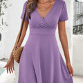 Surplice Short Sleeve Mini Dress - runwayfashionista.com