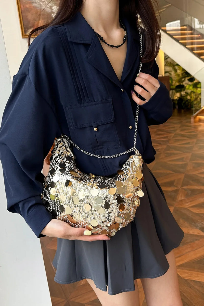Sequin Chain Crossbody Bag - Adjustable & Stylish - rnwayfashionistacom