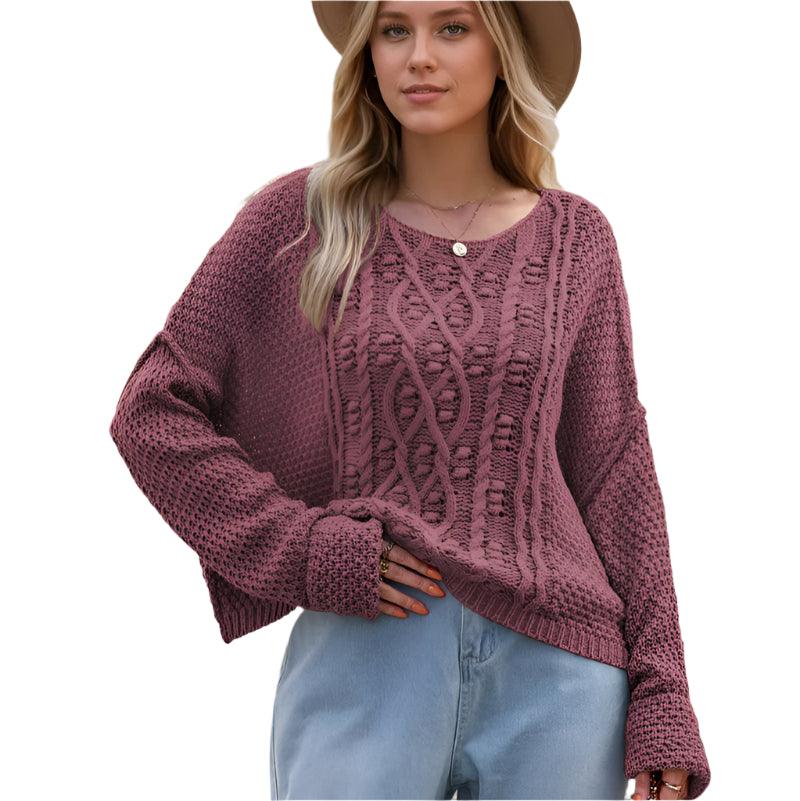 Round neck drop shoulder sweater - rnwayfashionista.com