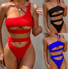 Solid Color Cutout Split Sexy Bikini