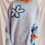 Flower Round Neck Long Sleeve Sweater - runwayfashioniista.com