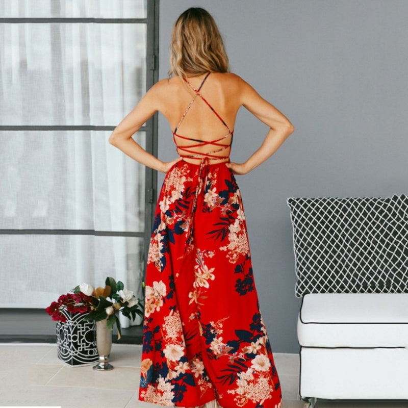 V Neck Bohemian Maxi Dress - runwayfashionista.com