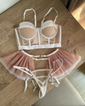 Mesh Steel Ring Bra Lace Garter Thong Sexy Suit - runwayfashionista.com