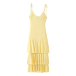 Layered Decorative V-neck Midi Dress
