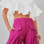 The Power Move: Rose Red Cotton-Linen Wide Leg Pants