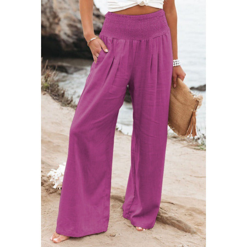 Elegant Wide-Leg Loose Cotton Linen Trousers