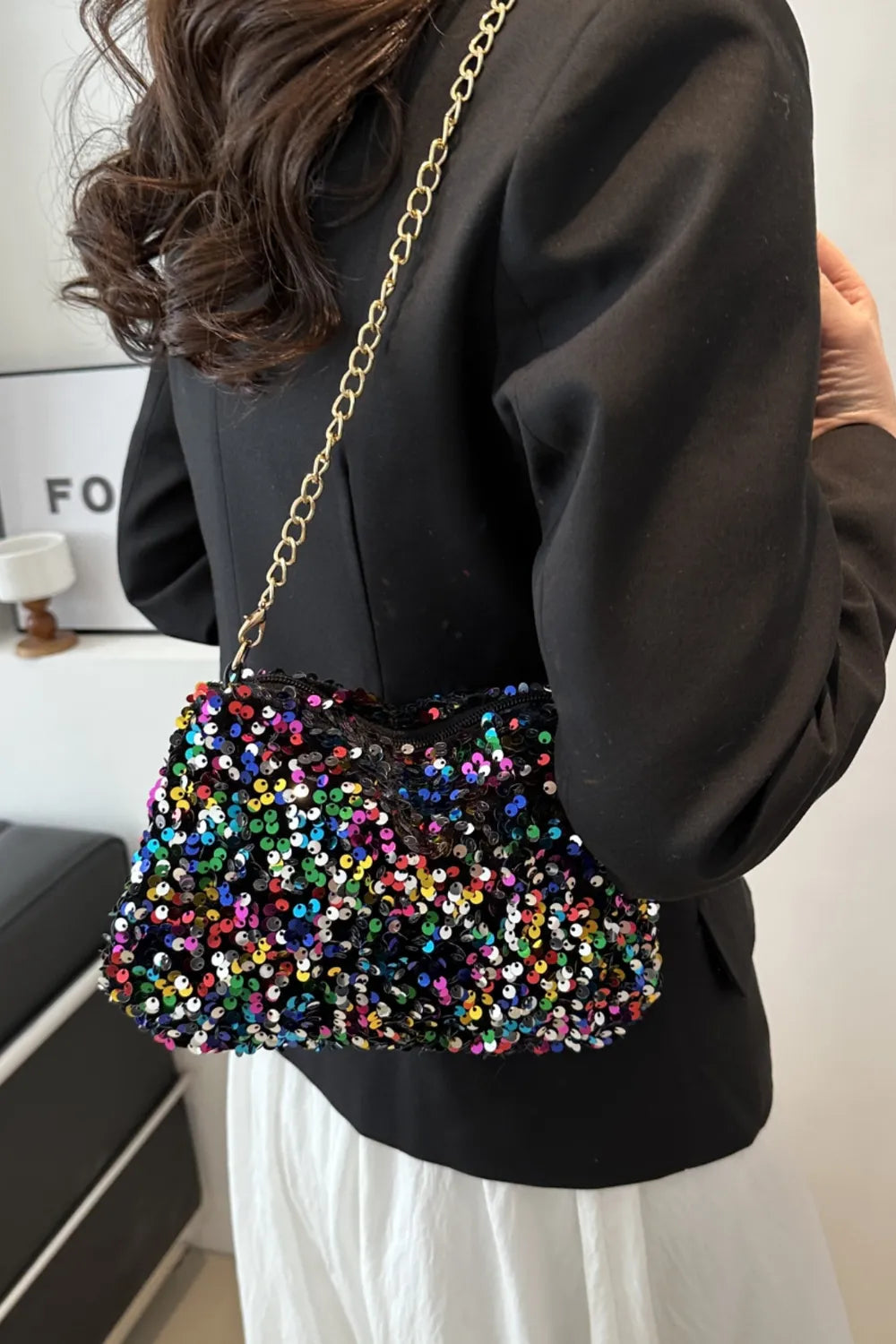 Sequin Removable Strap Shoulder Bag - Stylish & Versatile - runwayfashionista.com
