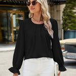 Round Neck Flounce Sleeve Top -runwayfashionista.com