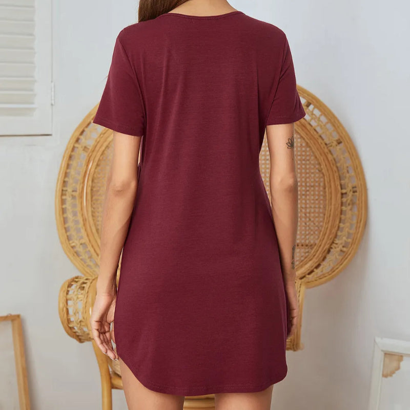 V-Neck Short Sleeve Lounge Dress - runwayfshionista.com