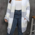 Model wearing a cozy imitation mink fur plus size cardigan