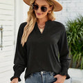 Notched Long Sleeve T-Shirt - runwayashionista.com