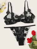 Mesh Embroidery Flower Decal Lingerie - runwayfashionista.com