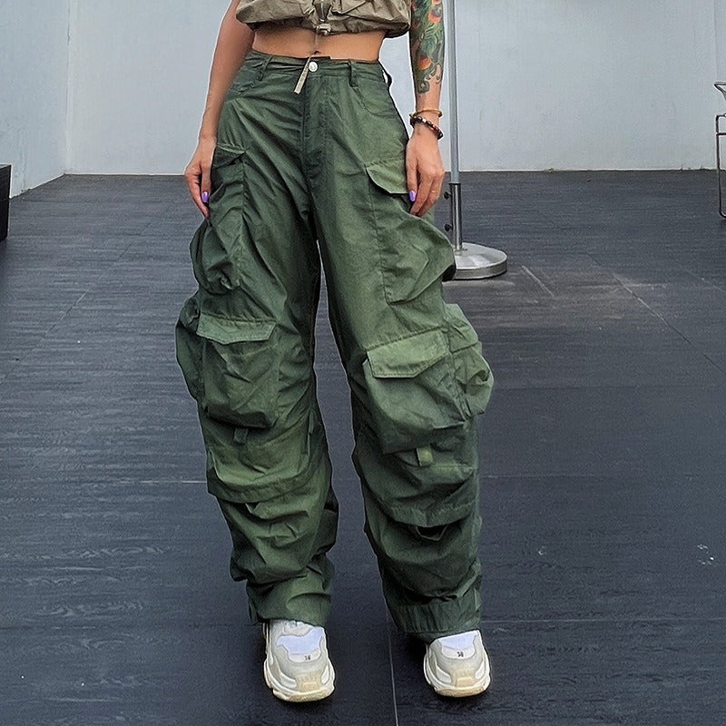 High Waist Patchwork Pockets Cargo Pant - runwayfashionista.com