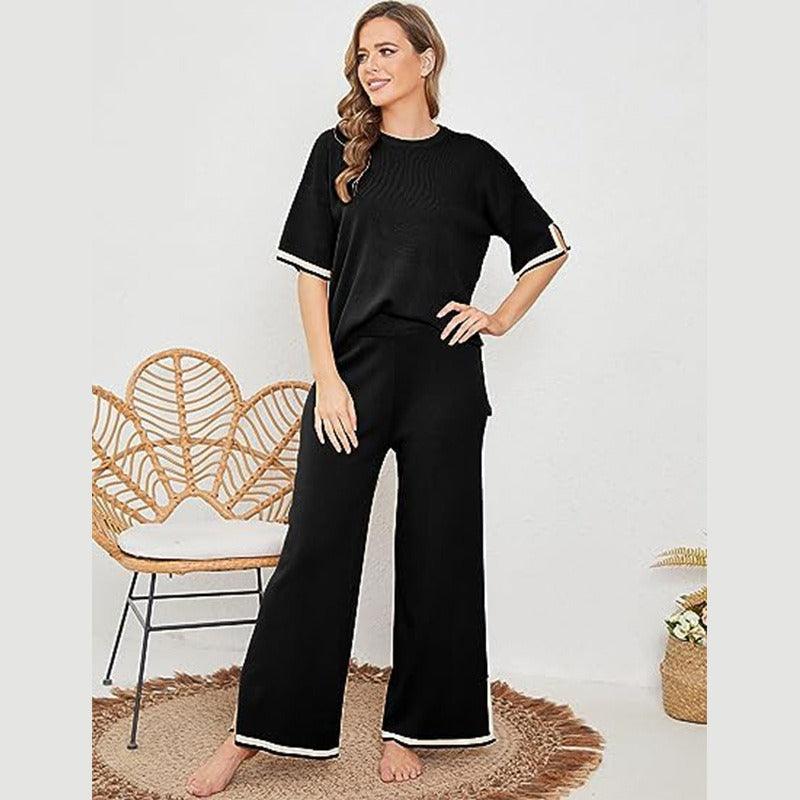 Knitted Sweater Wide Leg Pants Set - runwayfashionista.com
