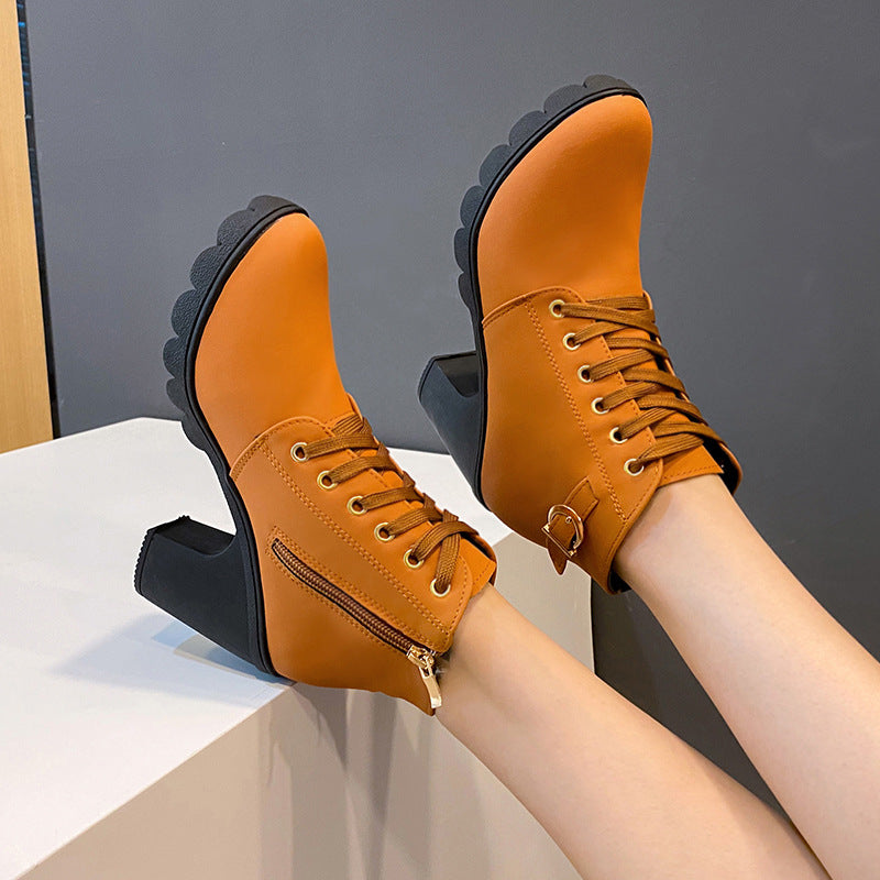Thick Heels Round Toe Martin Boots - brown