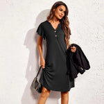 Short Sleeved V-neck Dress - runwayfashionista.com