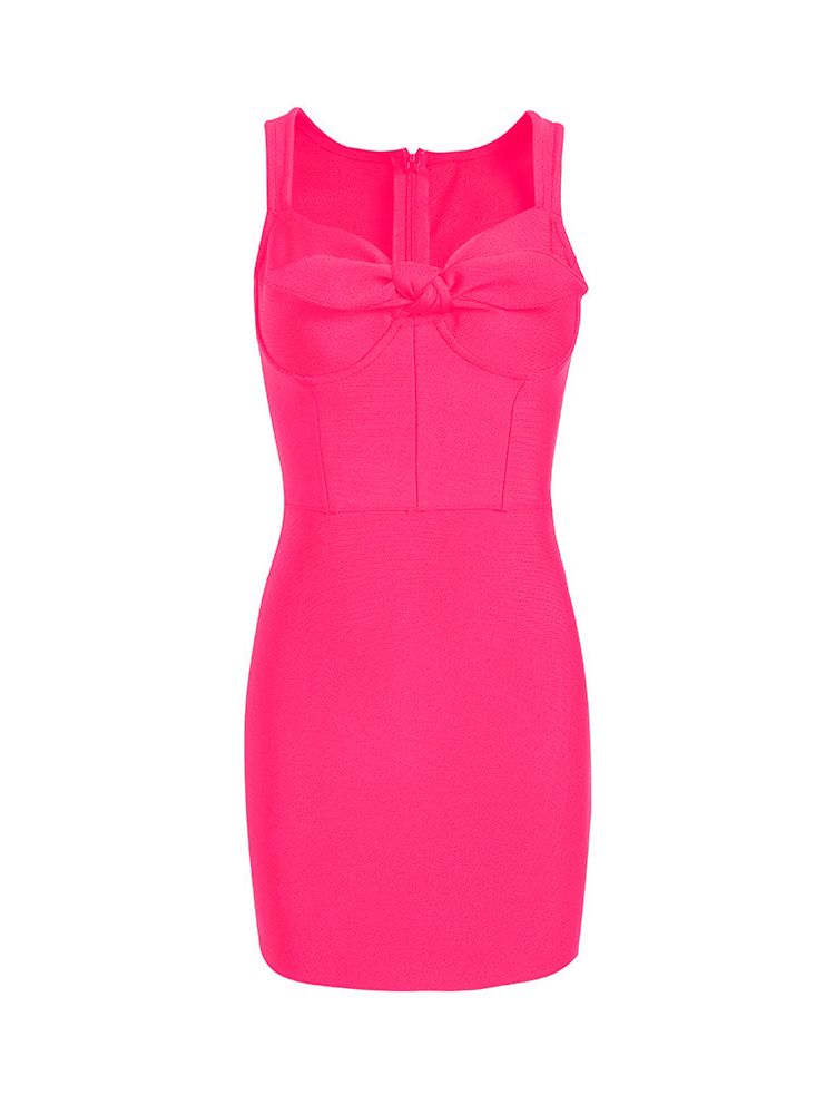 Sleeveless V Neck Bow Mini Dress - runwayfashionista.com