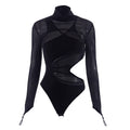 Mesh Perspective Tight Long Sleeve Bodysuit - runwayfashionista.com