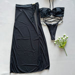 This bold three-piece bikini set is designed to turn heads and embrace your confidence with every wear.