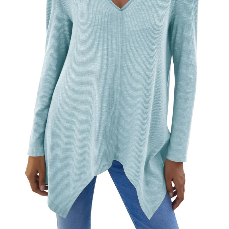 V-Neck Long Sleeve T-Shirt - runwayfashionista.com