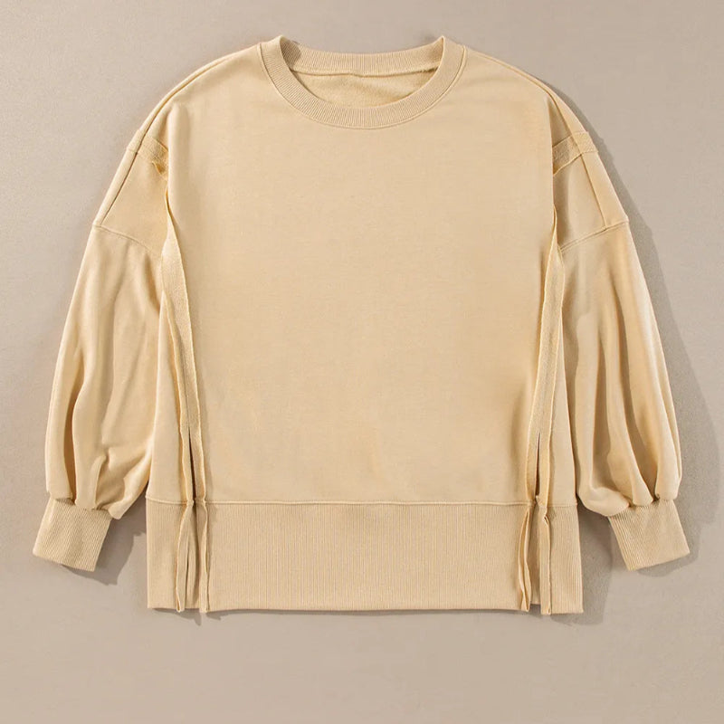 Round Neck Long Sleeve Sweatshirt - runwayfashionista.com