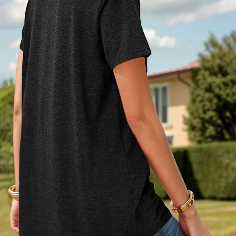Half Button Short Sleeve T-Shirt - runwayfashionista.com