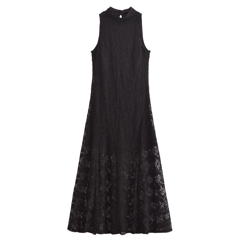 High Neck Retro Laced Flared Dress