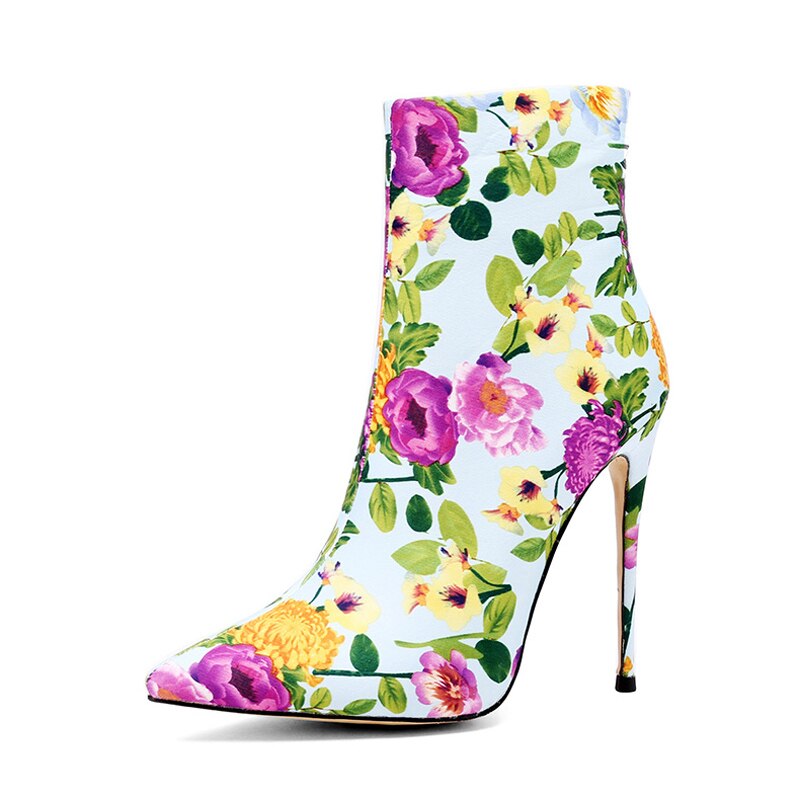 12cm Zipper Flowers Ankle Boots