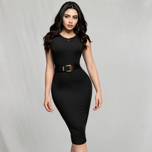 Round Neck Sleeveless Hip Hugging Midi Dress