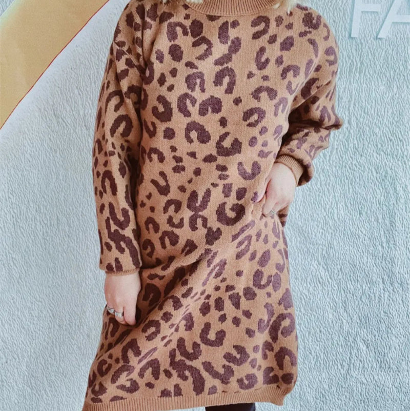 Leopard Round Neck Long Sleeve Sweater - runwayfashionista.com