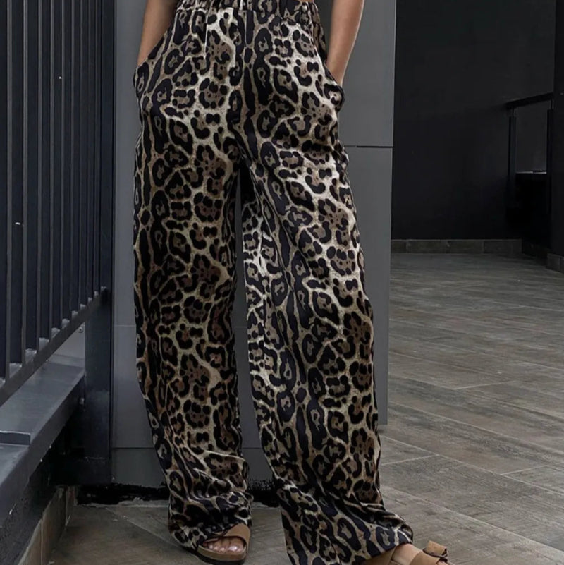 Leopard High Waist Wide Leg Pants - runwayfashionista.com