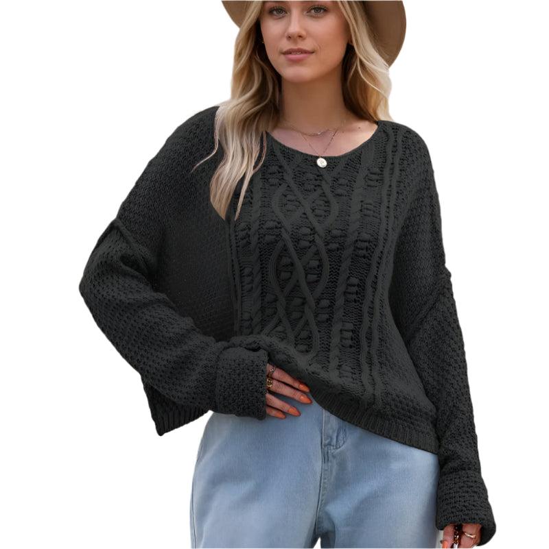 Round neck drop shoulder sweater - rnwayfashionista.com