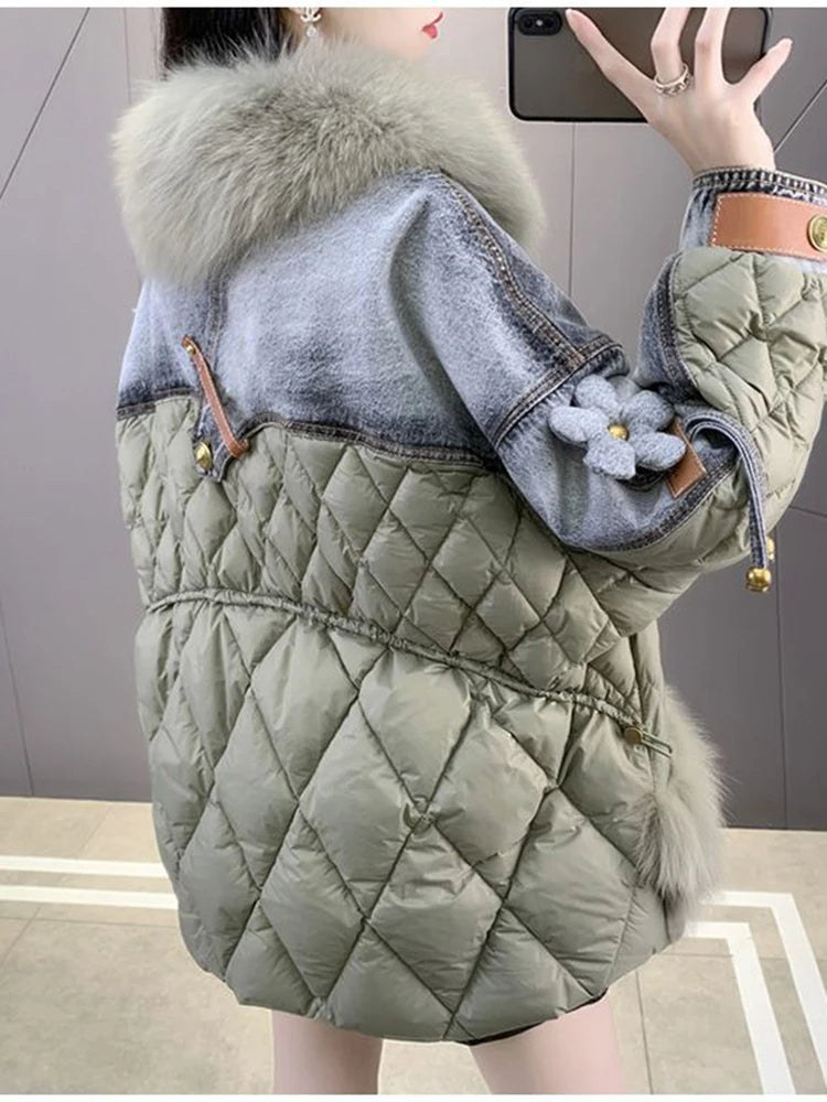 Denim parka faux mink jacket - runwayfashionista.com