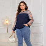 Honey Plus Size Printed Long Sleeve Sweatshirt in Black, Navy, Army Green with geometric print and round neck. Loose fit pullover