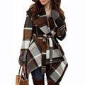 Lace Up Plaid Long Sleeved Coat