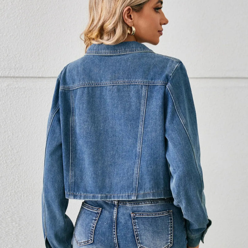 Button Up Long Sleeve Denim Jacket - runwayfashionista.com