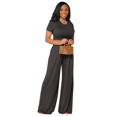 Casual Wide Leg Two Piece Set - runwayfashionista.com