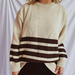 Striped Dropped Shoulder Long Sleeve Sweater - runwayfashionista.com