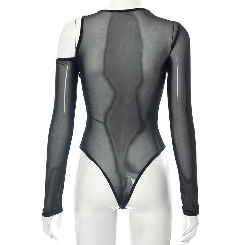 Mesh Perspective Tight Long Sleeve Bodysuit - runwayfashionista.com