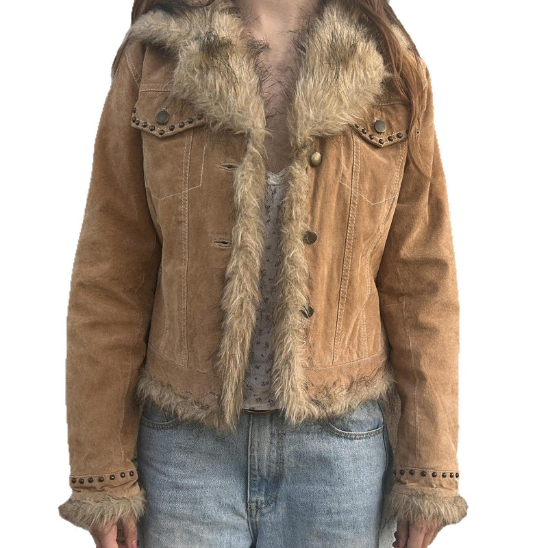 Channeling Y2K Chic: The Melad Vintage Fur Patchwork Slimming Jacket