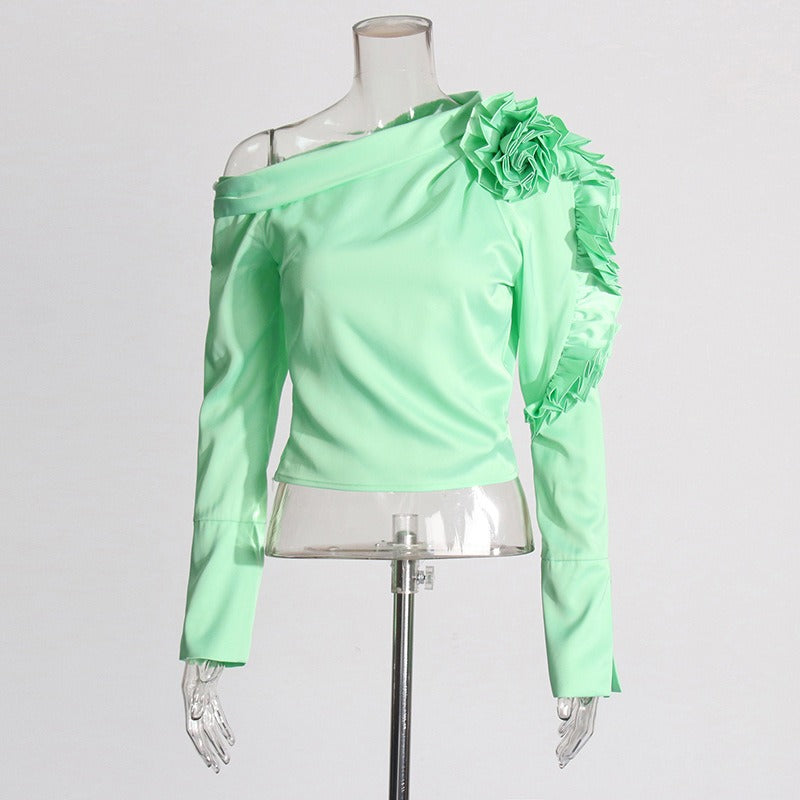 Diagonal Shoulder Decorative Top