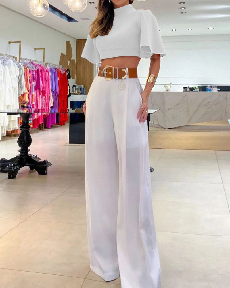 Sexy Cross Back Top Loose Wide Leg Pants Set - runwayfashionista.com